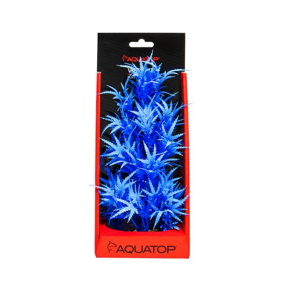 AQUATOP 10" Vibrant Blue Fluorescent Cannabis Plastic Plant w/ Weighted Base for Aquariums, PD-FCB10